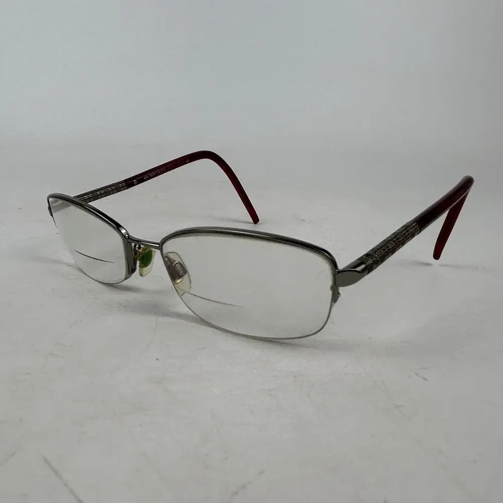 Burberry Eyeglasses B‎ 1157 1003 Size 52-17-135 Silver Maroon Rectangle Frames